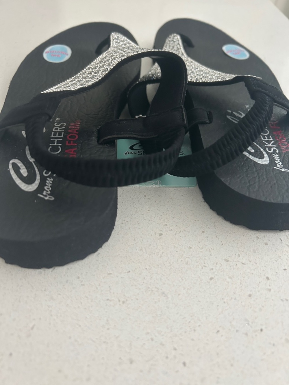 Skechers Cali Rockstar Black Slingback T‑Strap Sandal with Silver Rhinestones - Picture 5 of 7